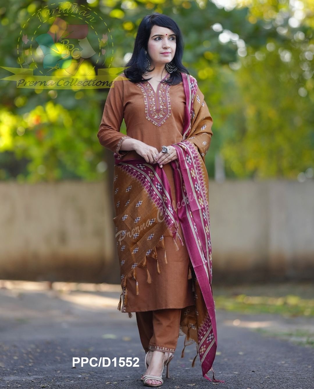 Rust Handloom Kurta Pant with Silk Dupatta
